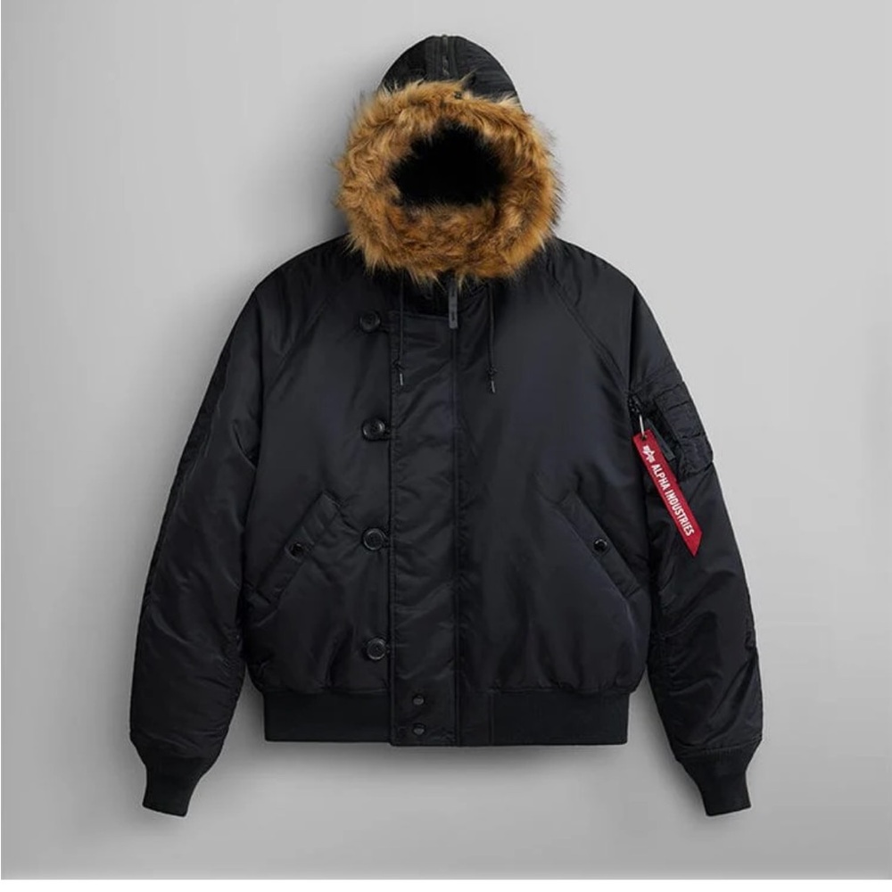 Alpha Industries Black Bomber Jacket N-2B with Fur Trim